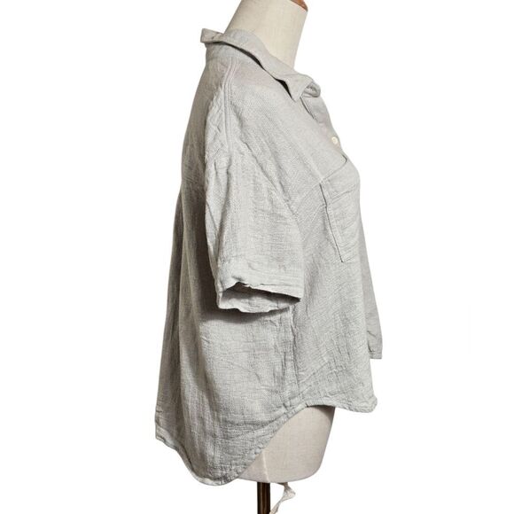 Madewell Light Sage Green Linen Blend Button-Up Short Sleeve Shirt - Picture 3 of 7